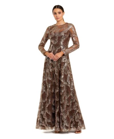 Mac Duggal Женское вечернее платье из сетки с длинными рукавами