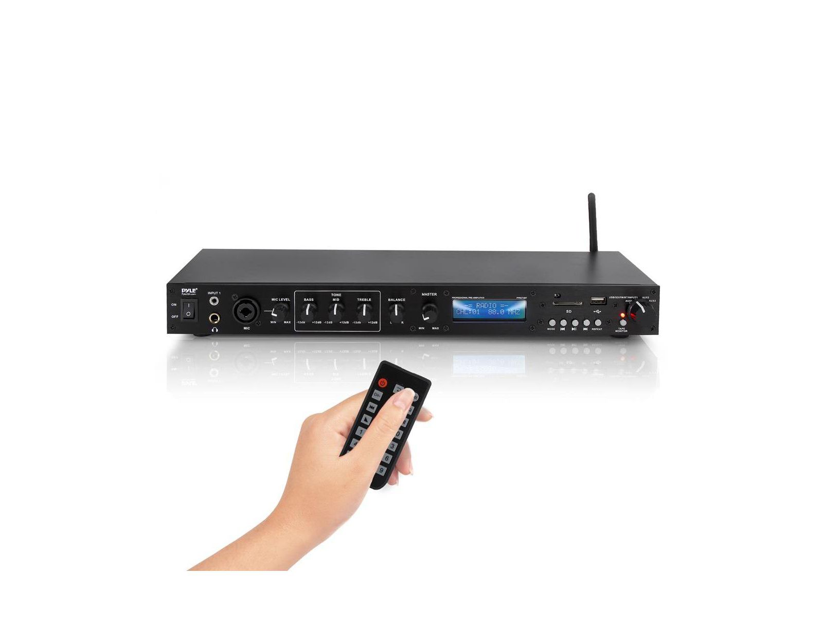 Pyle предусилитель для студии, аудиоресивер с LCD дисплеем, Bluetooth, FM радио и USB/SD кардридером