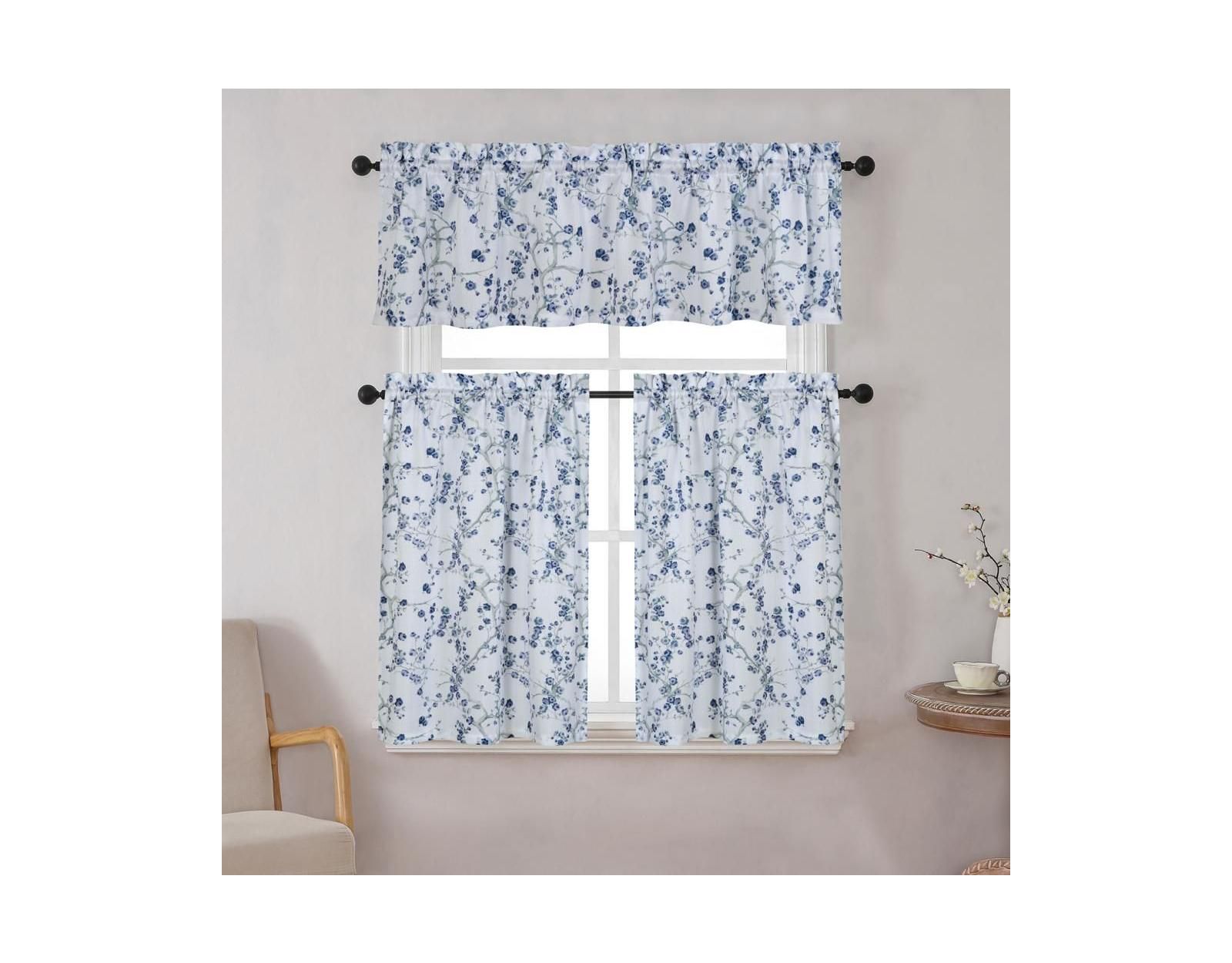 Комплект штор Kate Aurora Complete 3 Piece Rod Pocket Cherry Blossom Cafe Kitchen Curtain Tier & Valance Set