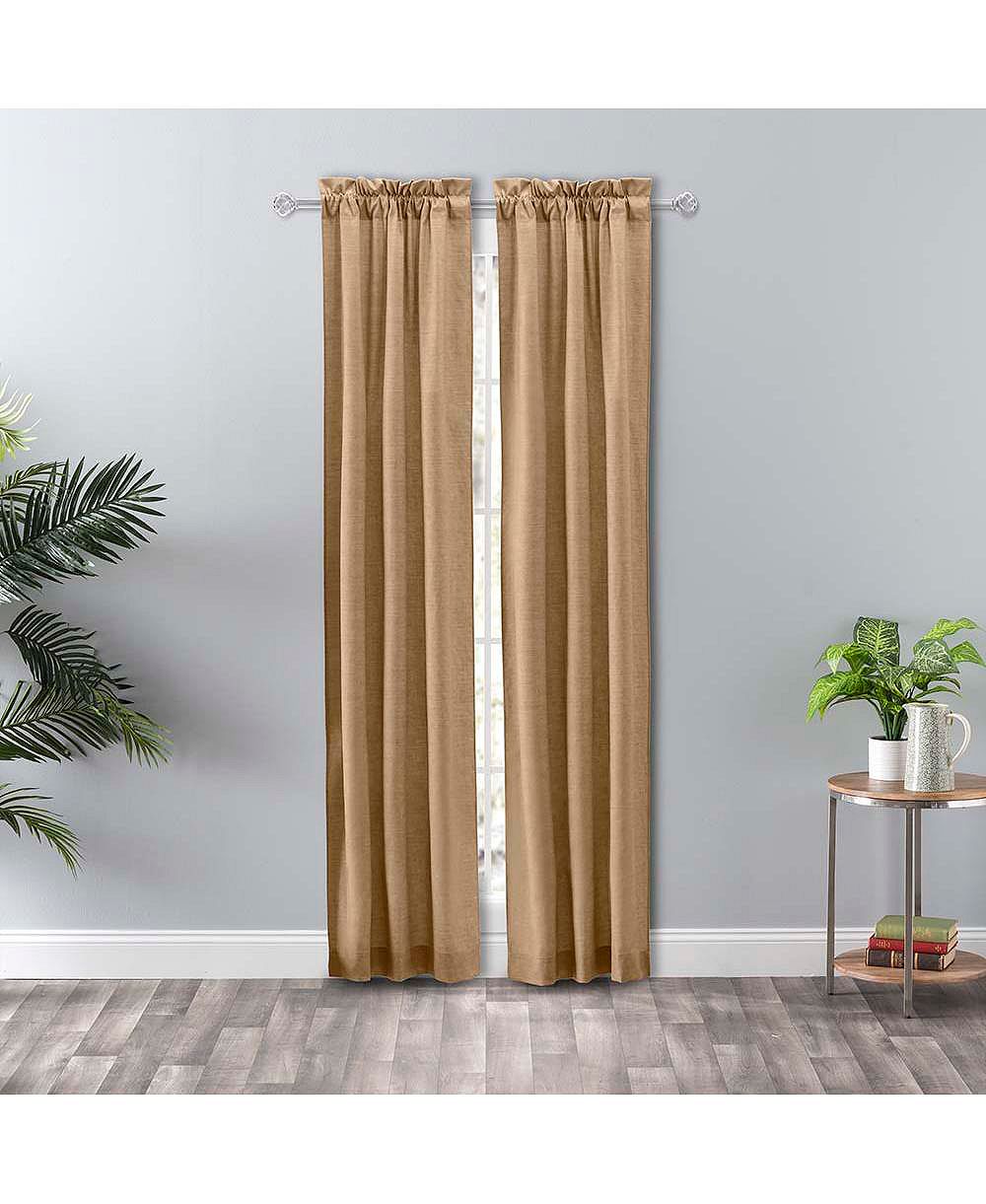 Ellis Curtain Lisa Solid Color Poly Cotton Duck Fabric Tailored Panel Pair with Ties 3" Rod Pocket Tan