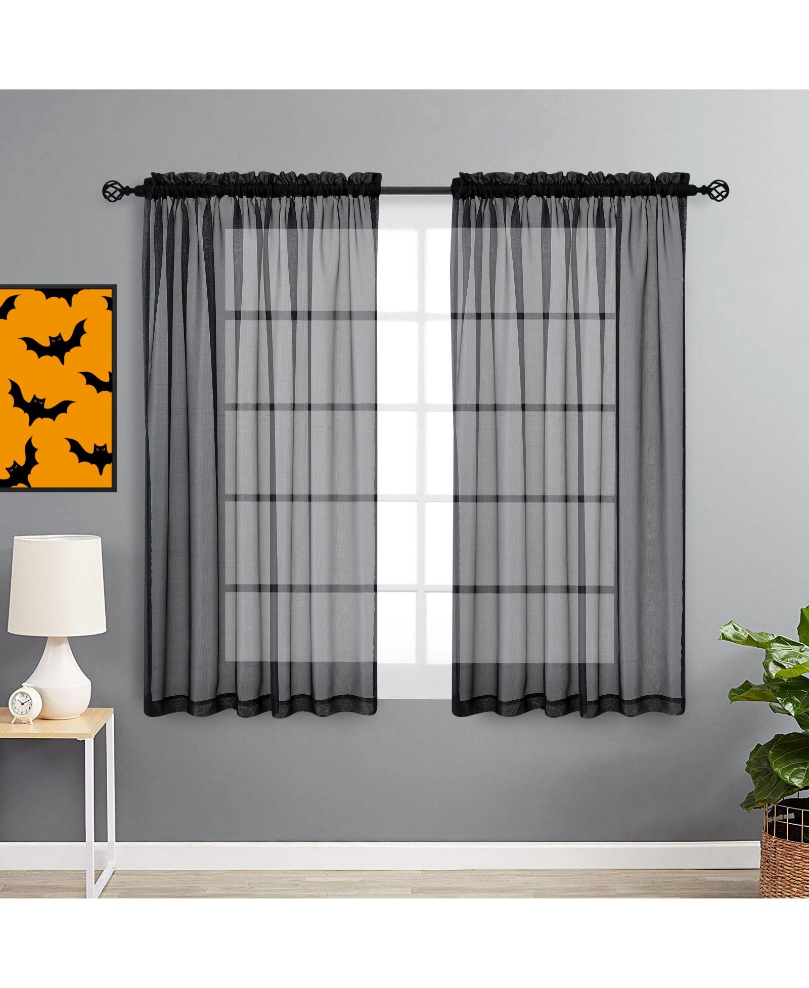 Шторы GoodGram Spooky Halloween Decor Sheer Voile, 63 Inch, набор из 2 шт