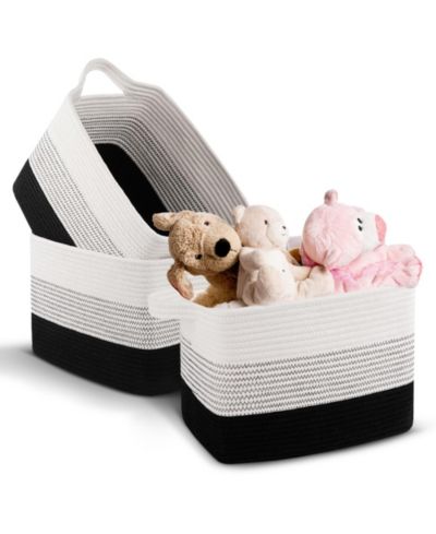 Cheer Collection Set of 3 Woven Cotton Rope Storage Baskets - Soft, Durable, Machine Washable