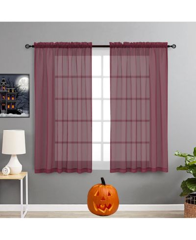 Комплект из 2 штор GoodGram Spooky Halloween Decor из прозрачного вуаля с карманом для штанги - 63 in. Long
