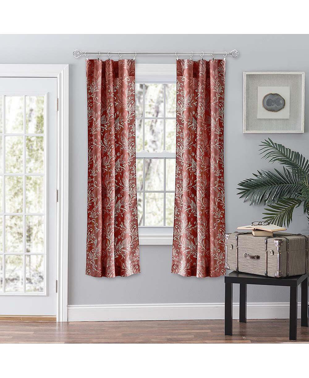 Ellis Curtain Lexington Leaf Pattern on Colored Ground Curtain Pair with Ties