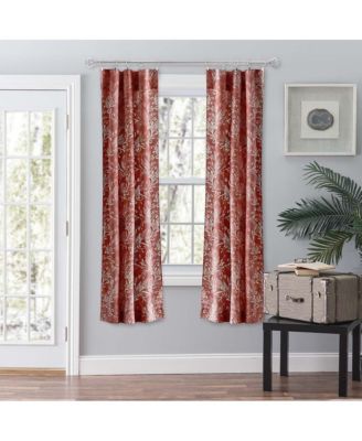 Ellis Curtain пара штор Lexington с узором листьев на цветном фоне, с завязками