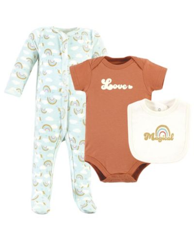 Комплект для новорожденных Hudson Baby Girls Hudson Cotton Sleep and Play, боди и нагрудник