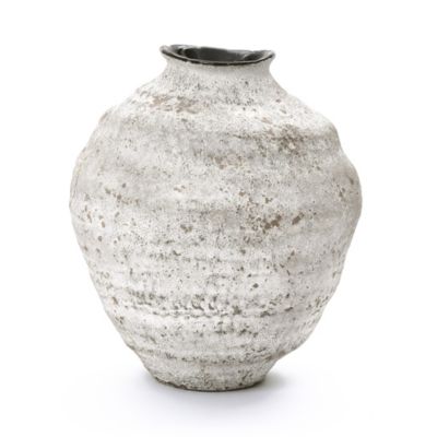 LuxenHome 11.54" Rustic Gray Round Ceramic Vase, Textured Accent for Home Decor