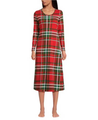 Женская хлопковая ночная рубашка Lands' End Tall Long Sleeve Midcalf