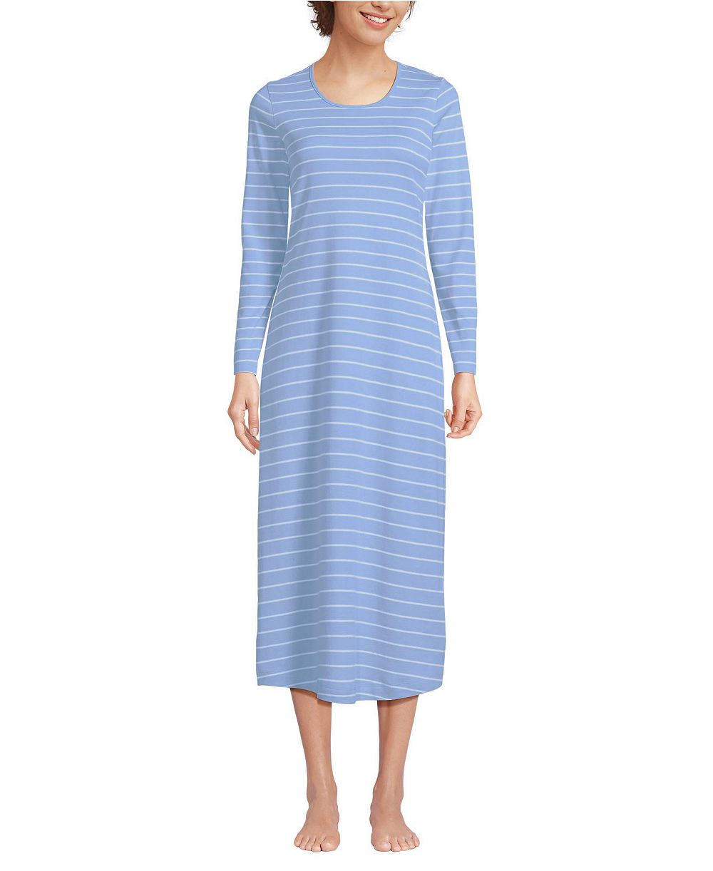 Женская хлопковая ночная рубашка Lands' End Tall Long Sleeve Midcalf