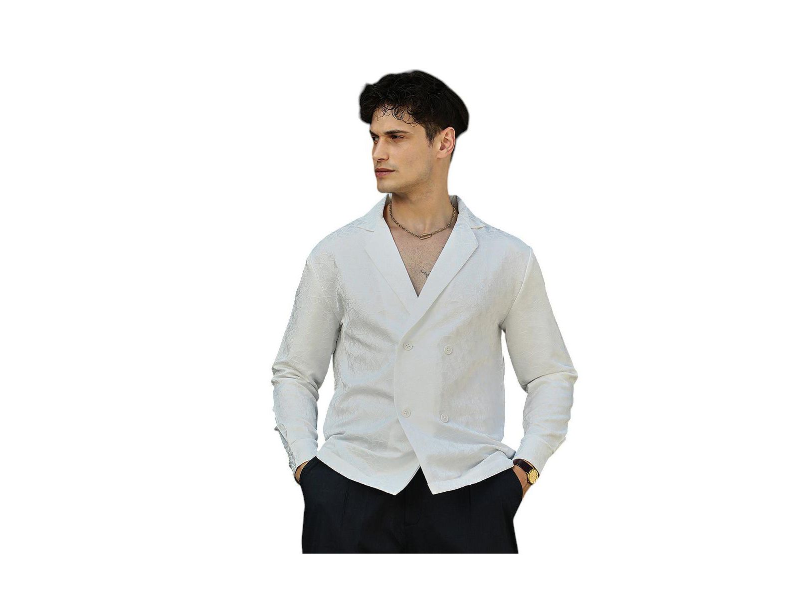 Cahoot Men's Campus Sutra Daisy White Double-Breasted Moziac Shirt