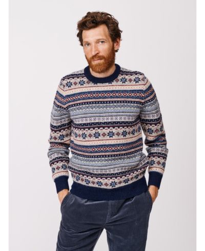 Aubin Men's Fair Isle Crew Neck Wool Sweater