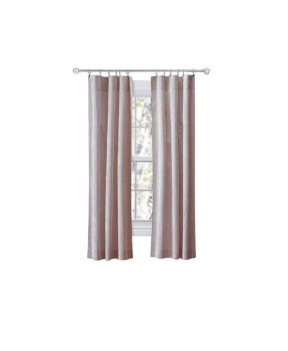 Ellis Curtain Plaza Classic Ticking Stripe Printed on Natural Ground Tailored Panel Pair with Tiebacks Brick
