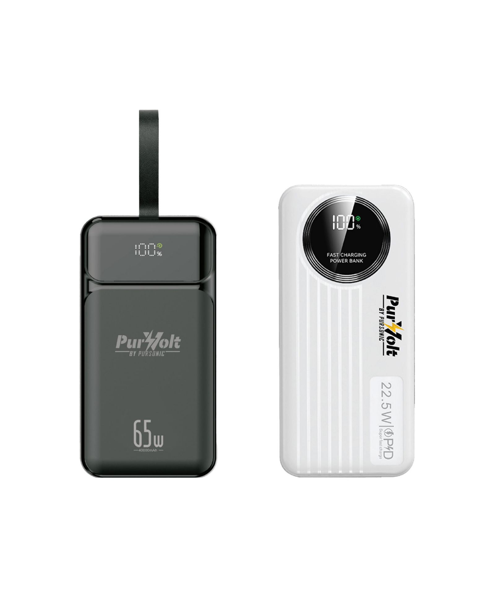 Pursonic PurVolt 40,000mAh Fast Charging USB-C Power Banks, 2-Piece Bundle for Smartphones, Tablets, Earbuds, and Laptops