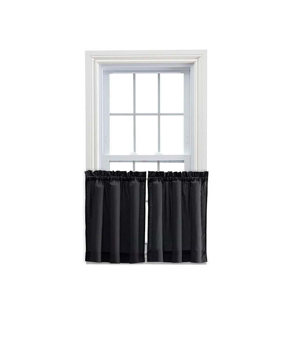 Ellis Stacey Solid Color Window 1.5" Rod Pocket High Quality Fabric Tailored Tier Pair, Black