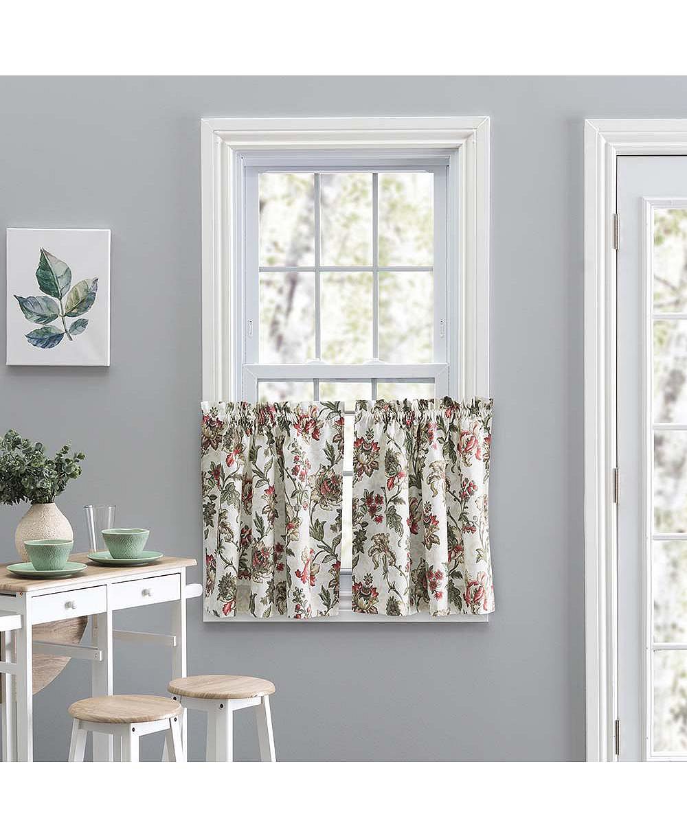 Ellis Curtain Madison Floral Design Printed Natural Ground 1.5" Rod Pocket Tailored Tier 56" x 36"