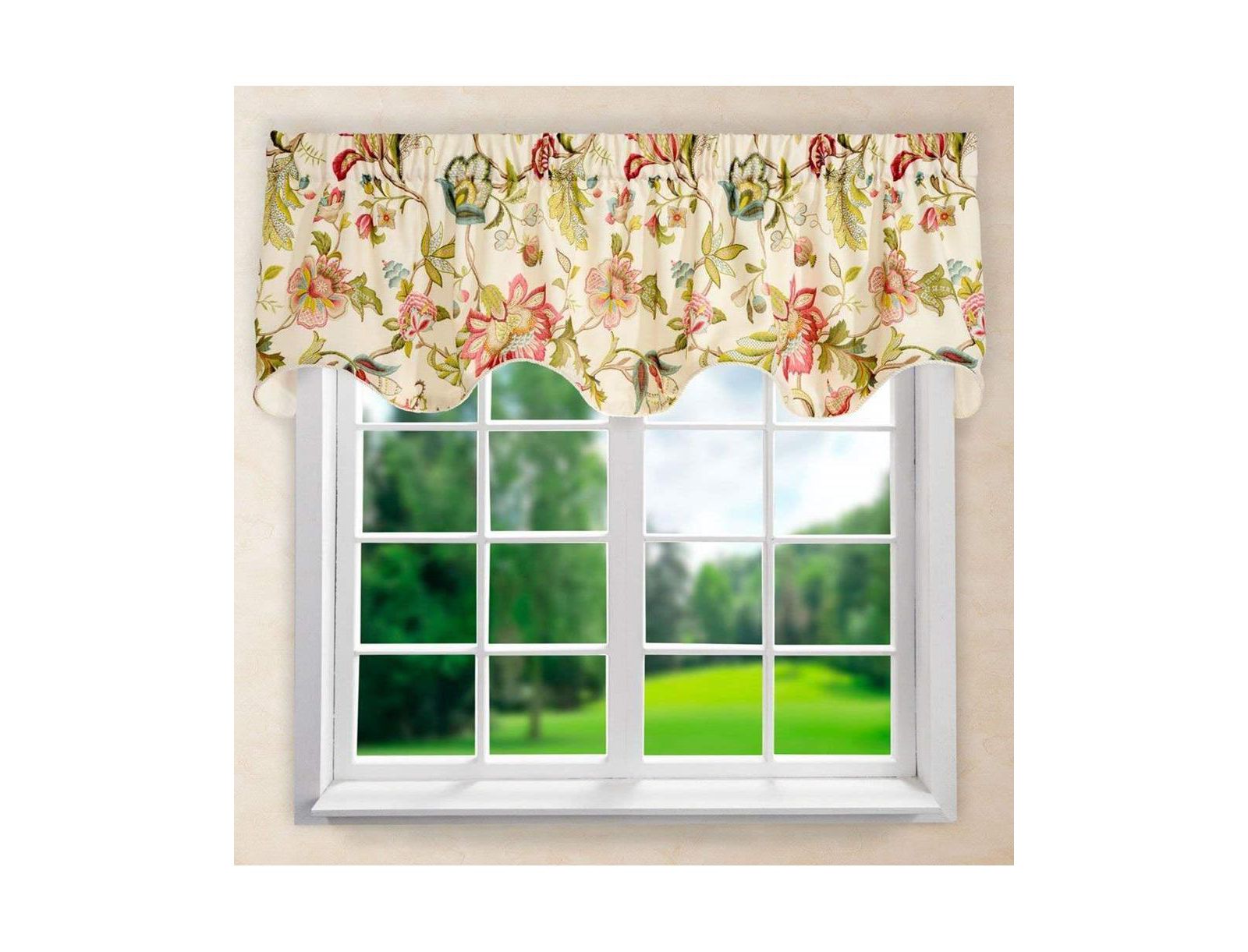 Ellis Curtain занавеска Brissac Jacobean Floral Lined Scallop Room Darkening Valance 70"x17" Red
