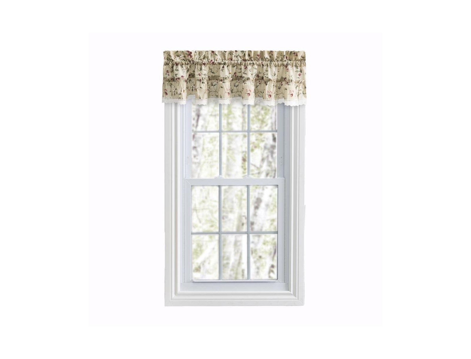 Ellis Curtain Cherries Ruffled 1.5" Rod Pocket Valance for Windows 52" x 12"