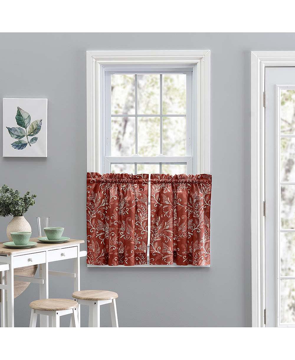 Ellis Curtain Lexington Leaf Pattern on Colored Ground Curtain Tiers Brick