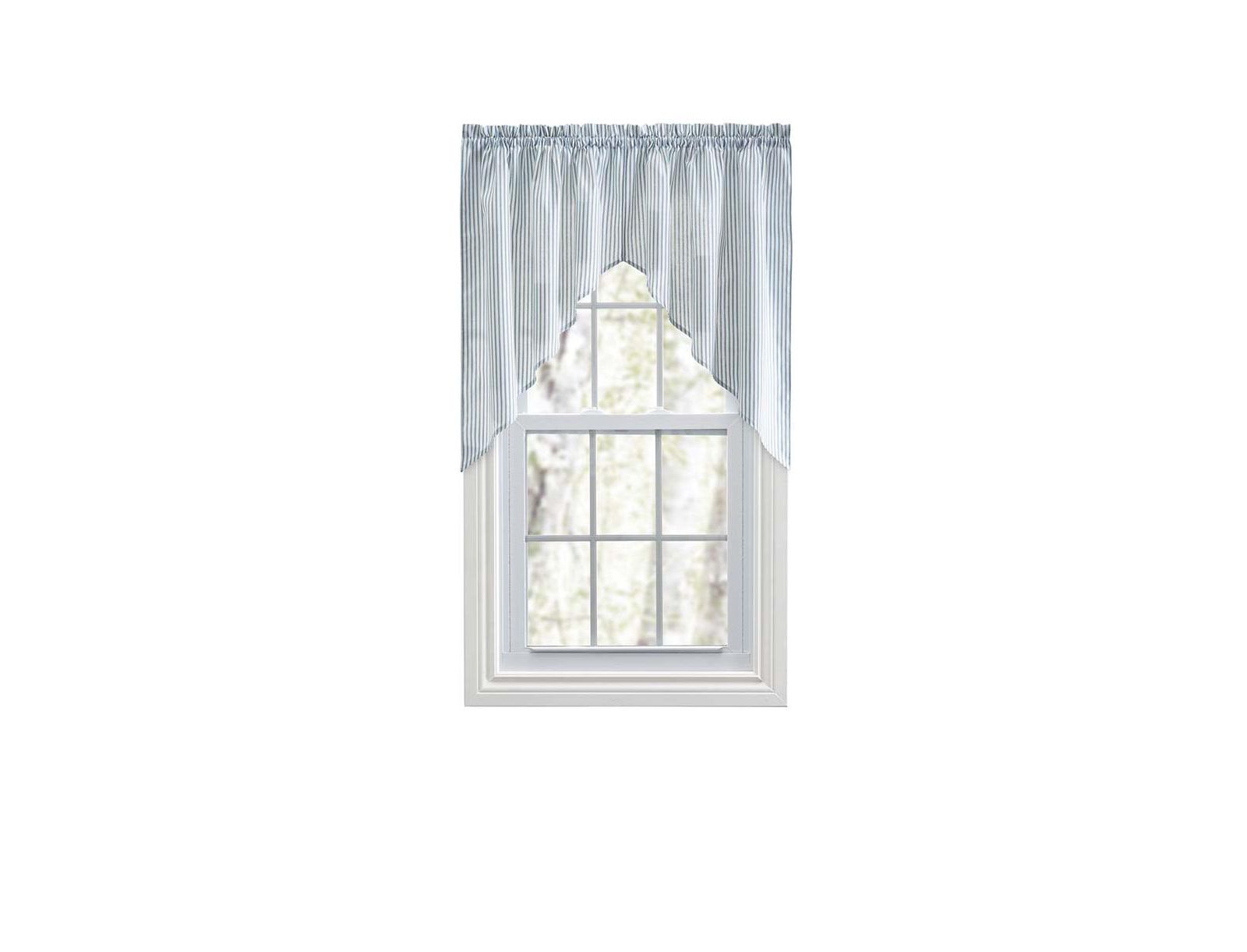 Ellis Curtain Plaza Classic Ticking Stripe Printed on Natural Ground 1.5" Rod Pocket Tailored Swag 56" x 36"