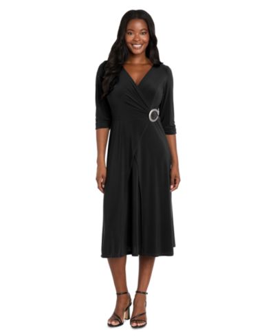 R & M Richards Women's Pleated Crochet Open Back Midi Dress