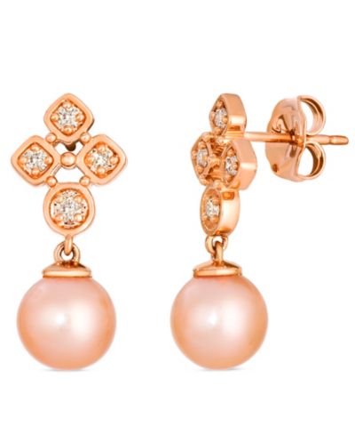 Le Vian Freshwater Pearl (7-8mm) and Nude Diamond (0.15 ct. t.w.) Earrings in 14k Strawberry Gold