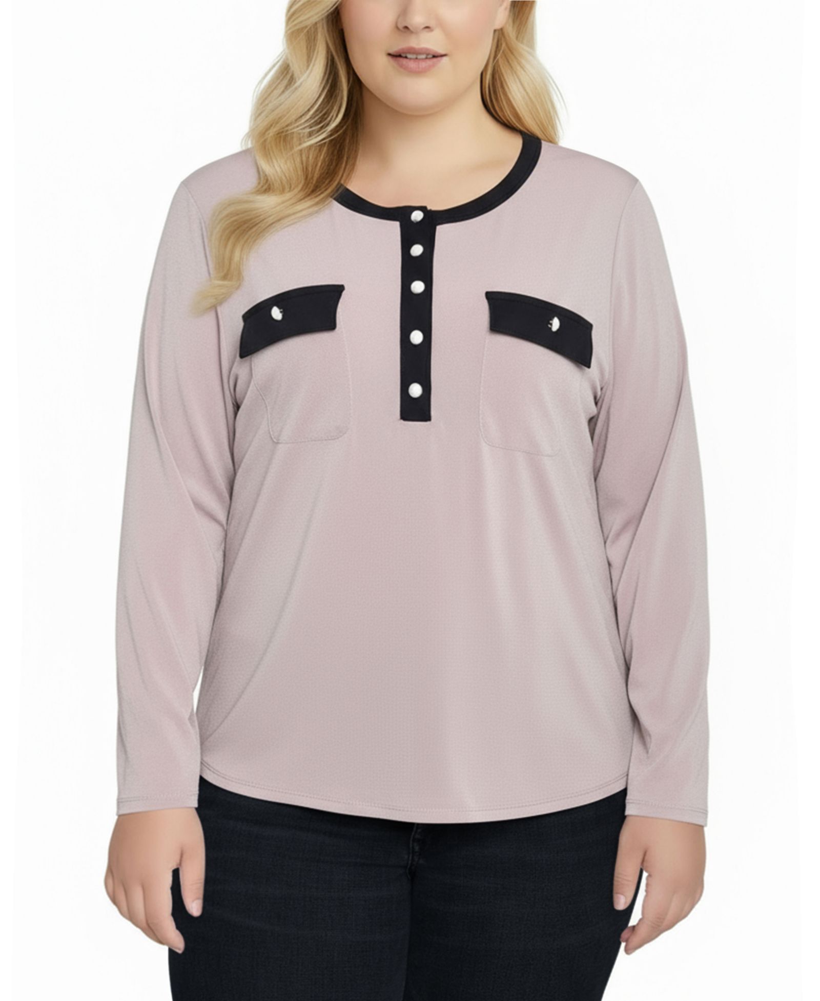Женский топ NY Collection Plus Size Long Sleeve Contrast Detail
