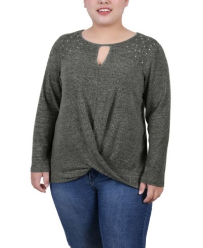 Женский трикотажный топ NY Collection Plus Size Long Sleeve Keyhole