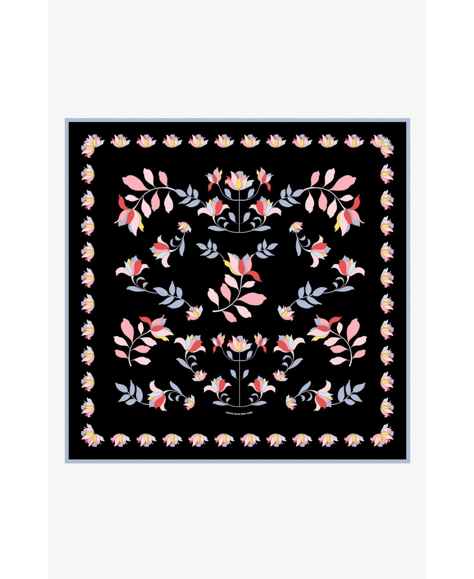 Jessie Zhao New York Double Sided Silk Scarf Midnight Garden