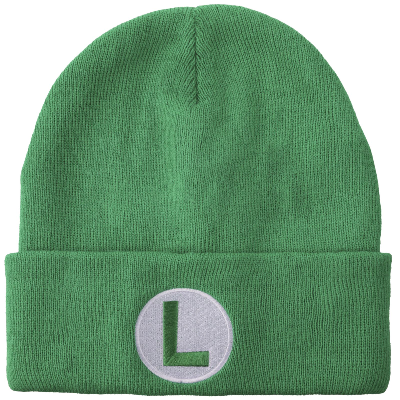 SUPER MARIO Men's Luigi Logo Embroidery Standard Cuff Acrylic Knit Beanie Cuff Beanie