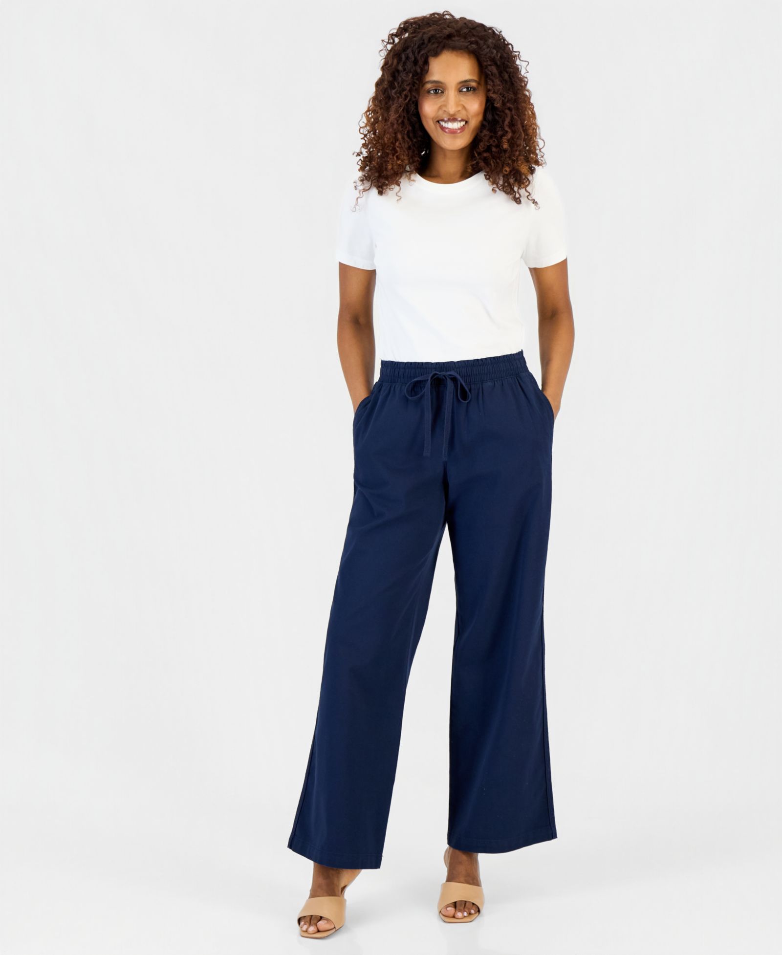 Style & Co Petite Twill-Tape Wide-Leg Pull-On Pants, Macy's Exclusive