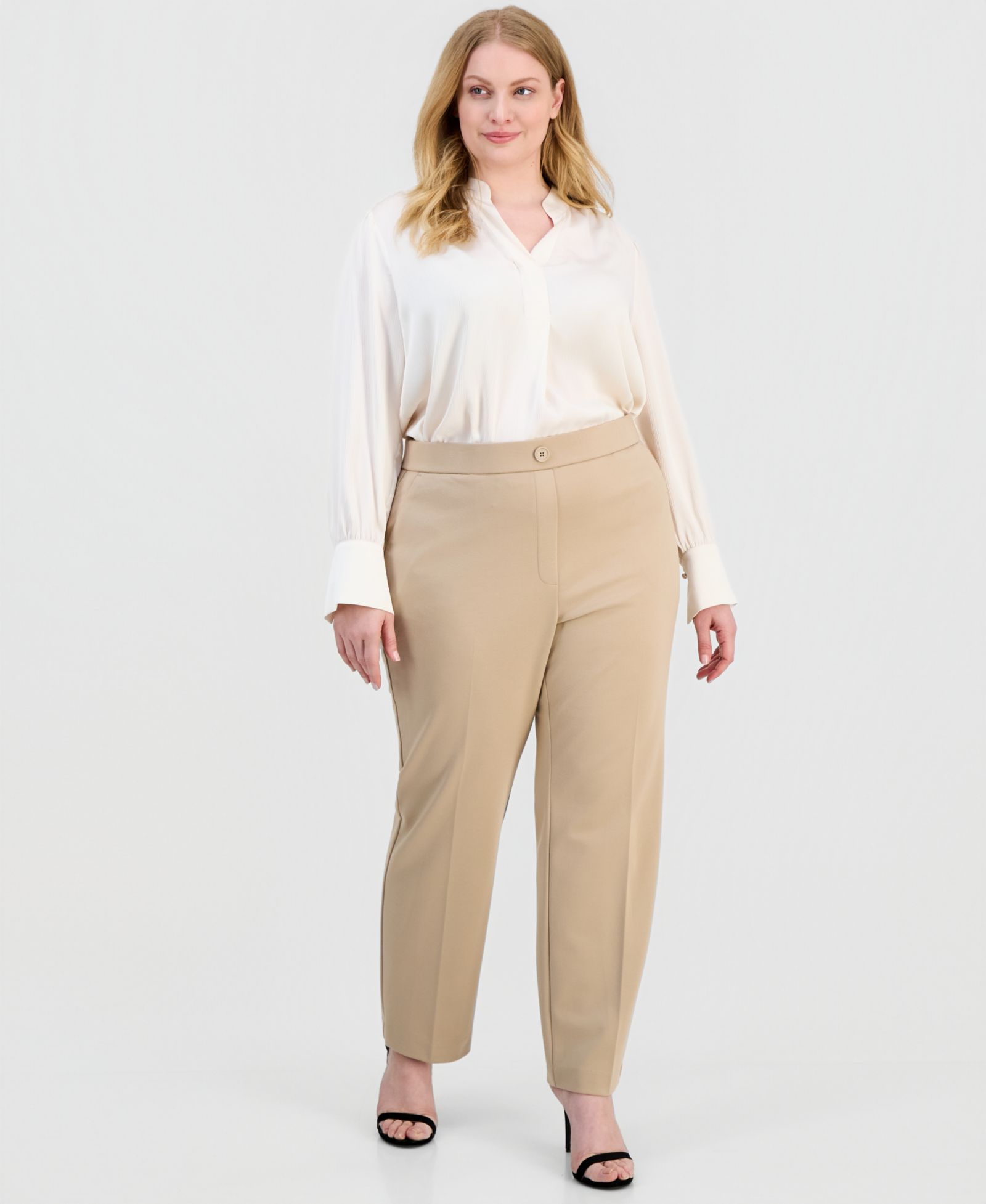 Anne Klein Essentials Plus Size прямые брюки с высокой посадкой, модель Pull-On