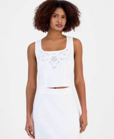 I.N.C. International Concepts Women's Cropped Floral Lace Cotton Tank Top, Macy's Exclusive