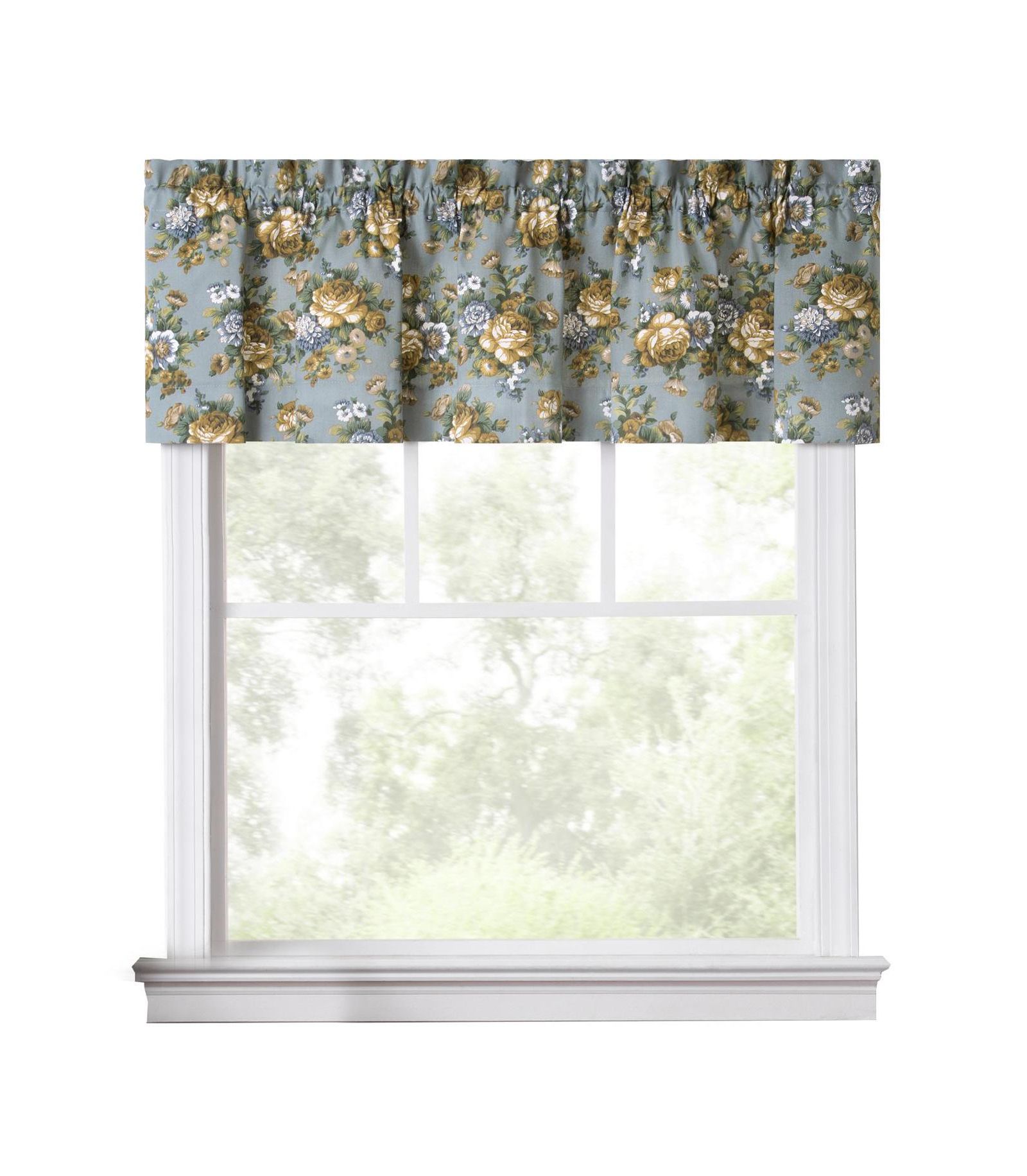 Ellis Curtain Ellis Bella Rose Stylish Medium Scale Printed Floral Pattern 1.5" Rod Pocket Tailored Valance 58"x15" Wedge