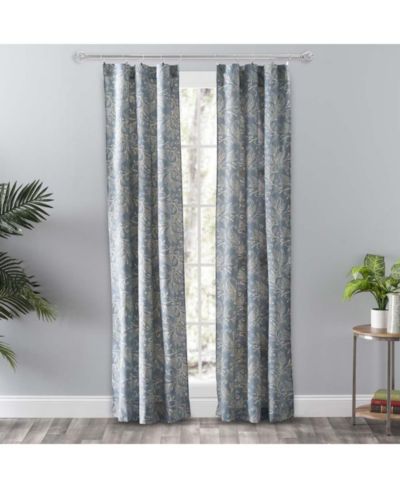 Ellis Curtain Lexington Leaf Pattern on Colored Ground Curtain Pair with Ties Blue