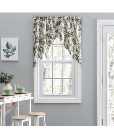 Ellis Curtain Madison Floral Design Printed Ground 1.5" Rod Pocket Tailored Swag 56" x 36"
