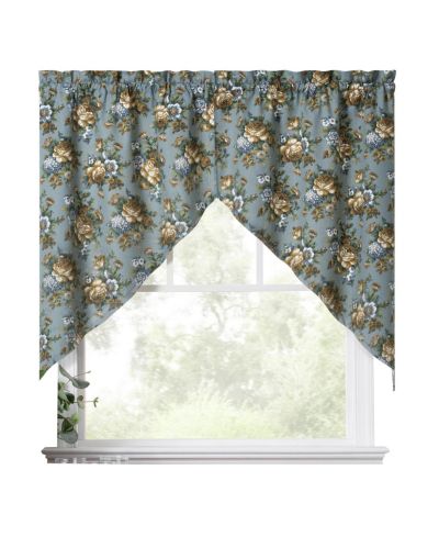 Ellis Curtain Rose Stylish Medium Scale Printed Floral Pattern 1.5" Rod Pocket Tailored Swag 56"x36"
