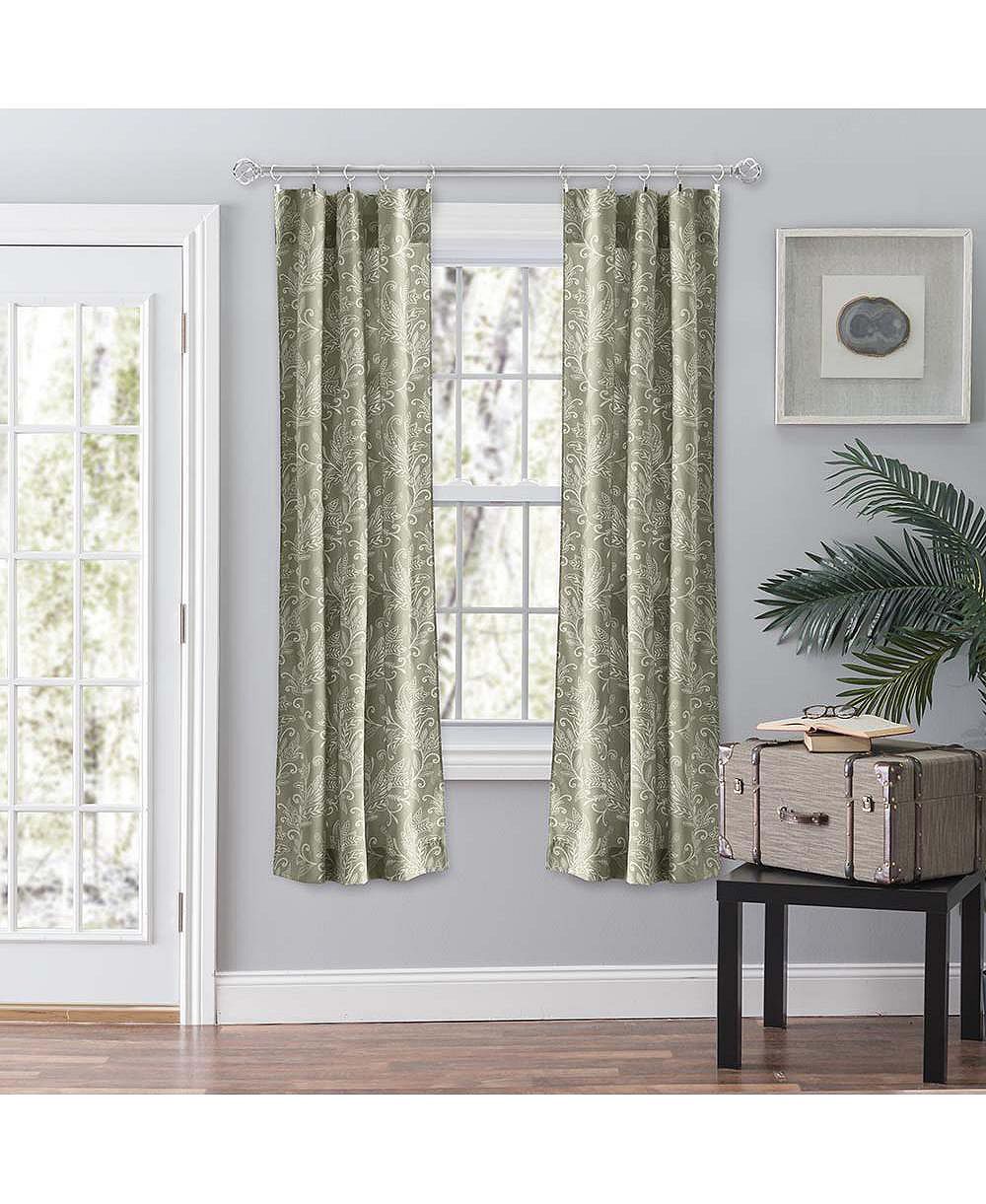 Ellis Curtain Lexington Leaf Pattern on Colored Ground Curtain Pair with Ties.