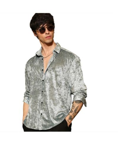 Рубашка Campus Sutra Men's Sage Green Solid Velvet