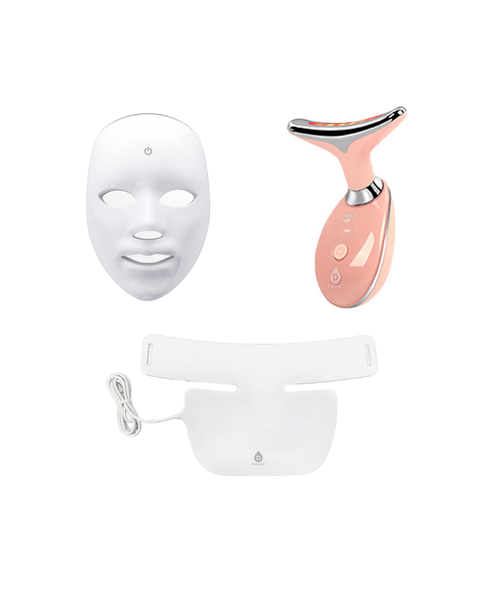 Pursonic Complete LED Skincare Therapy Bundle: Neckplate, 7-in-1 Light Therapy Wand & 7-in-1 Face Mask