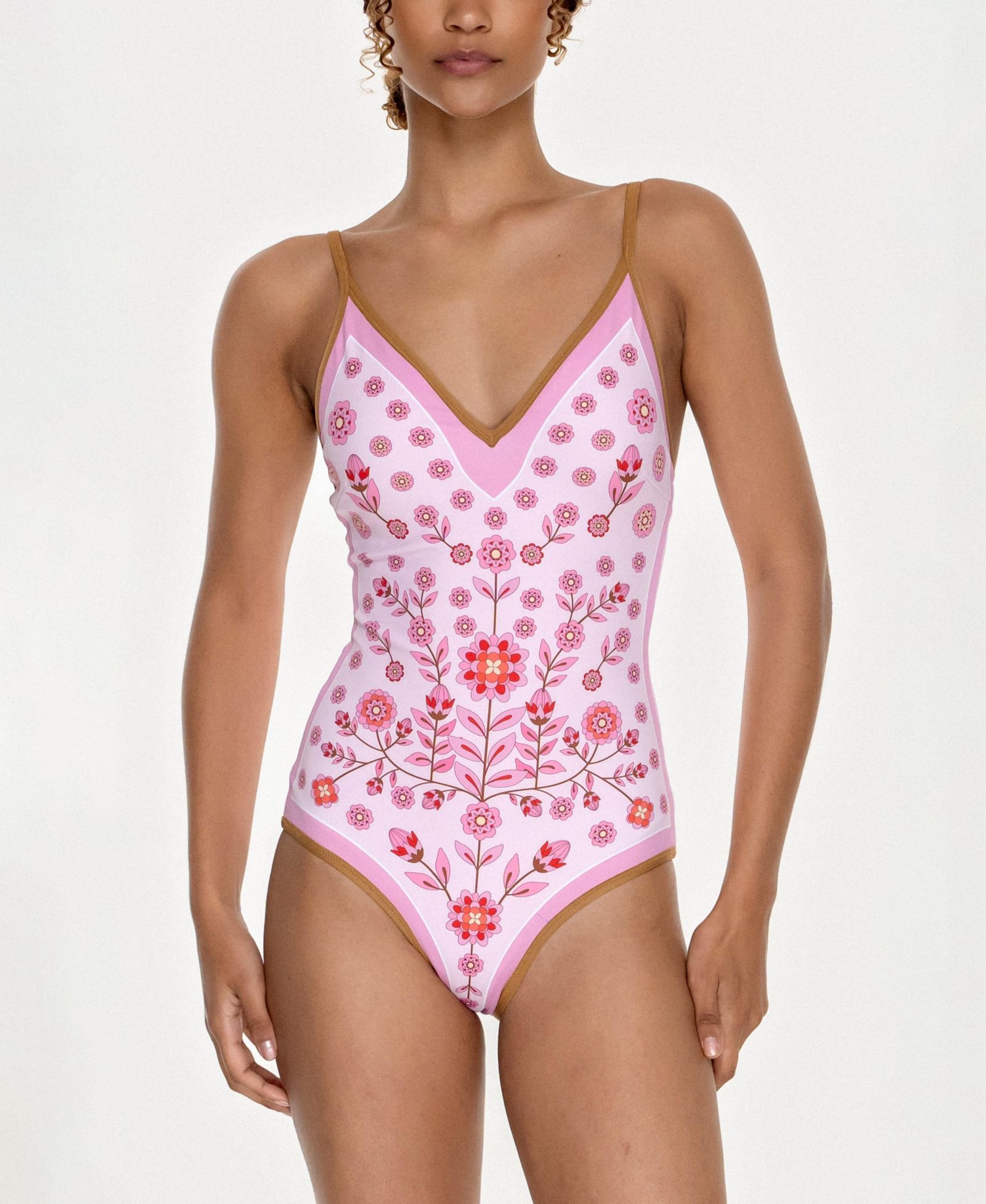 Jessie Zhao New York Women's Pink Garden Reversible V-Neck One-Piece Swimsuit