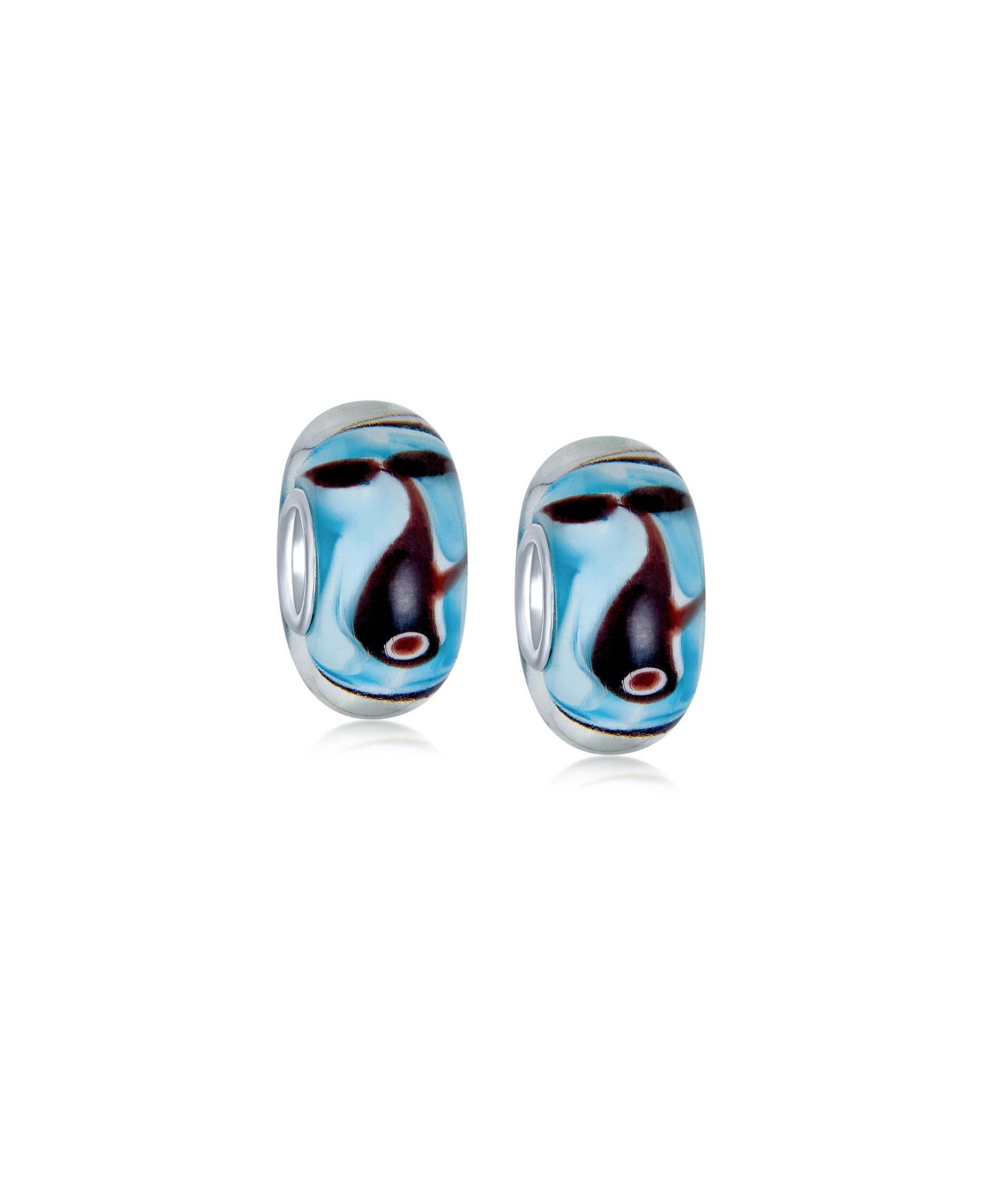 Bling Jewelry Nautical Whale Murano Glass Charm Bead for Bracelet Sterling Silver 2 Set