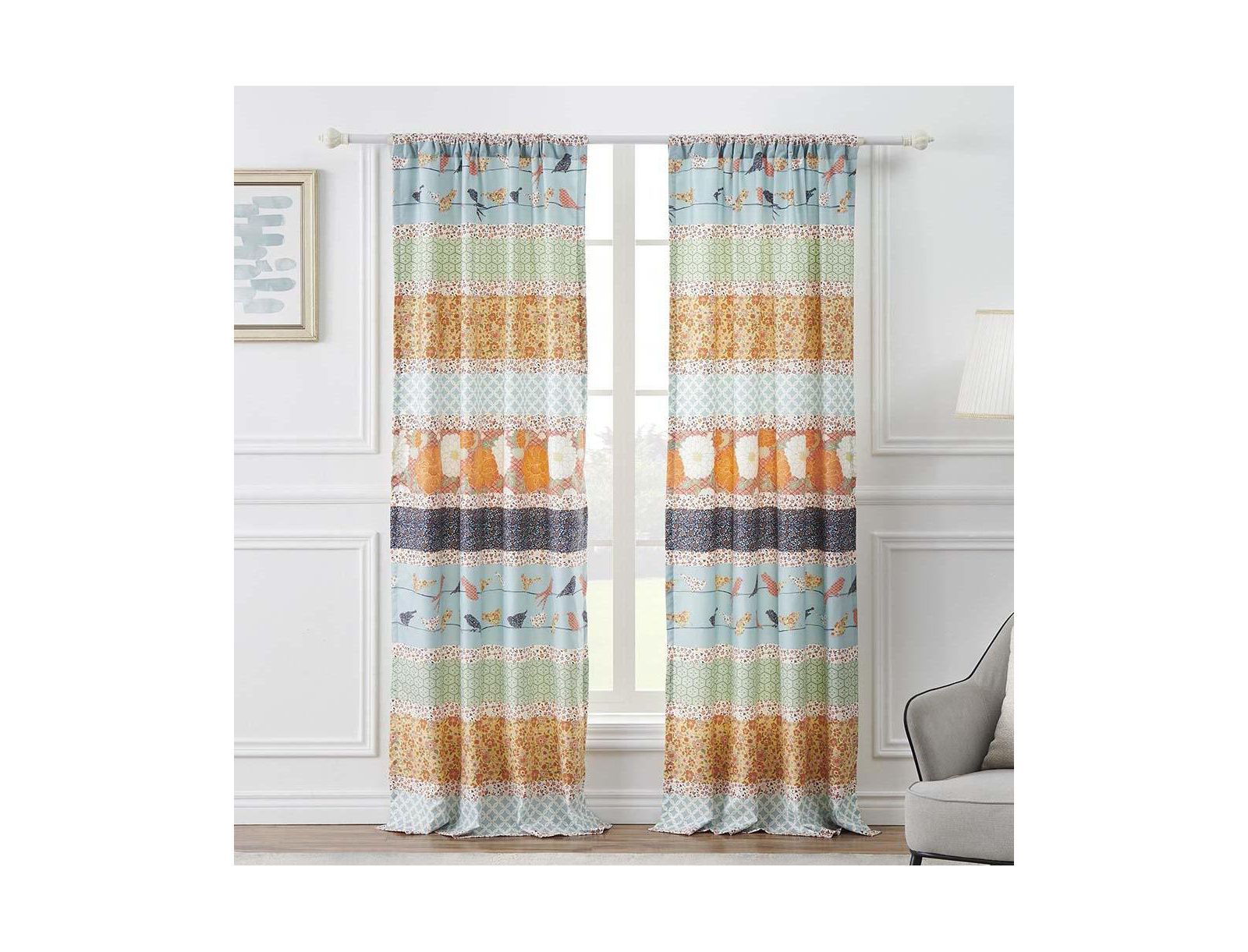 Barefoot Bungalow Carlie High Quality Light Filtering Window Panel Pair - Each 42"x84" Calico Stripe