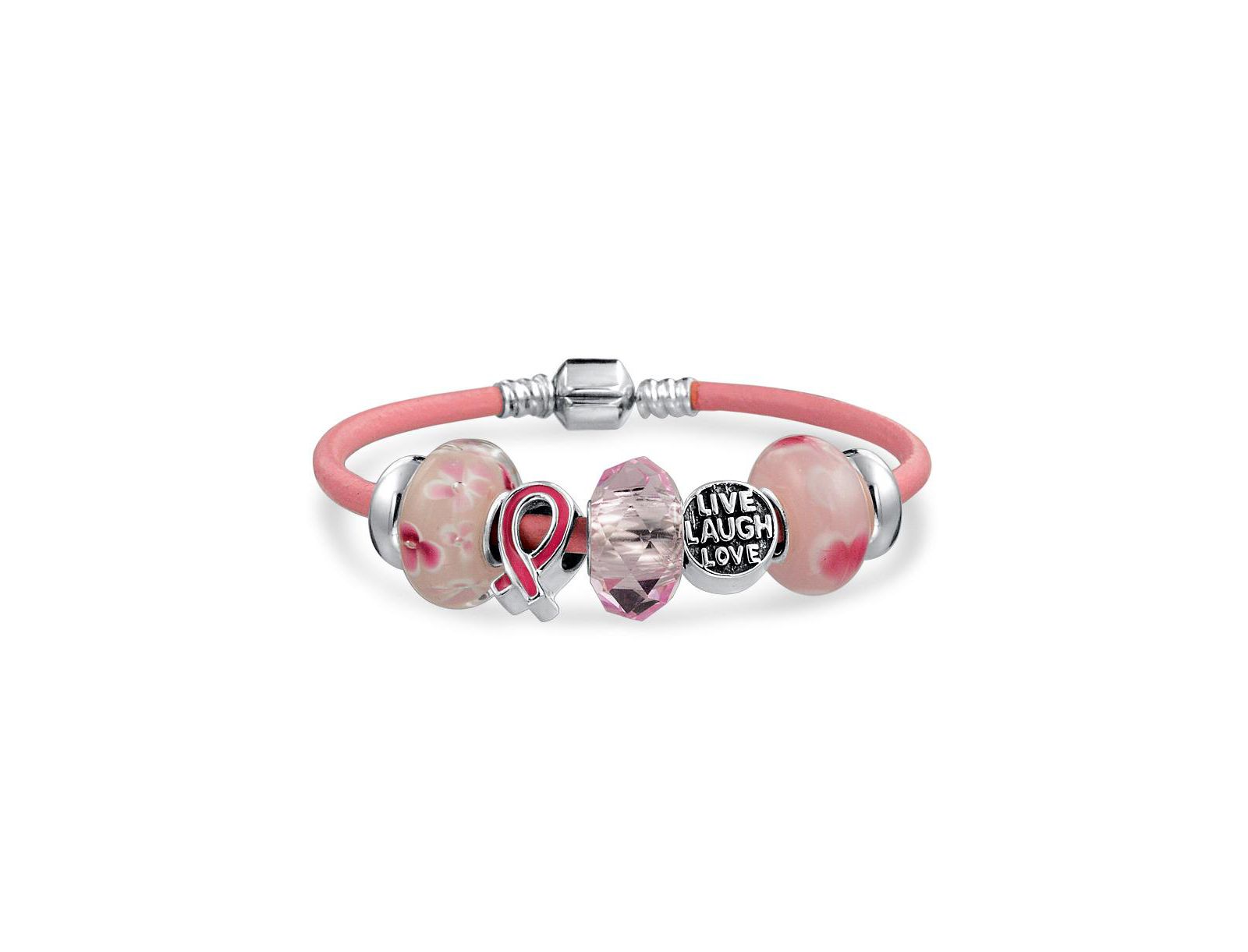 Кожаный браслет Bling Jewelry с бусинами и застежкой из серебра 925 пробы, 7 дюймов, в поддержку борьбы с раком молочной железы