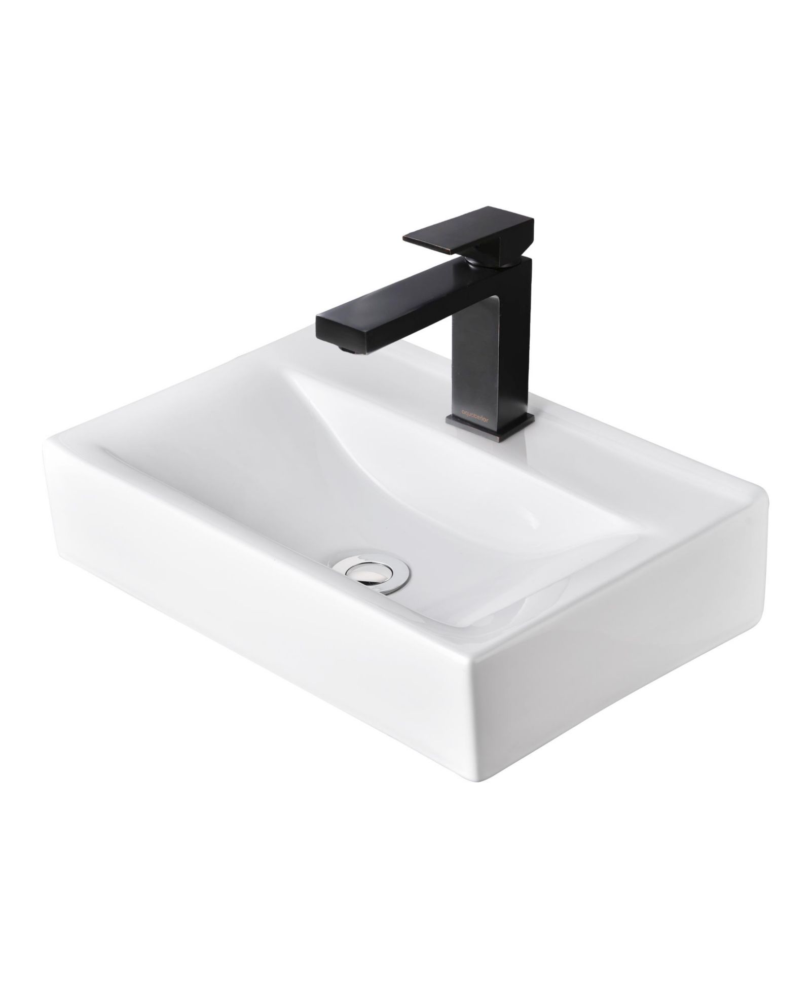 Aquaterior Wall Mount Ceramic Sink w/ Bathroom Square Single Handle Faucet ORB