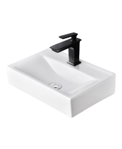 Aquaterior 18 1/8" x 12 3/16" x 4 5/16" Wall Mount Ceramic Sink w/ Modern 1 Hole Bathroom Square Faucet ORB