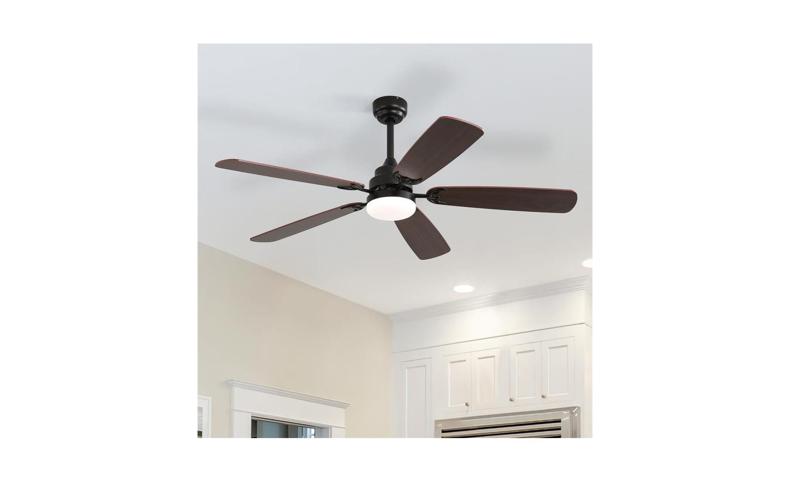 Потолочный светильник Sofucor 52-inch Modern Black с 5 лопастями, трехцветный диммируемый LED свет, шестискоростной пульт управления и функция таймера
