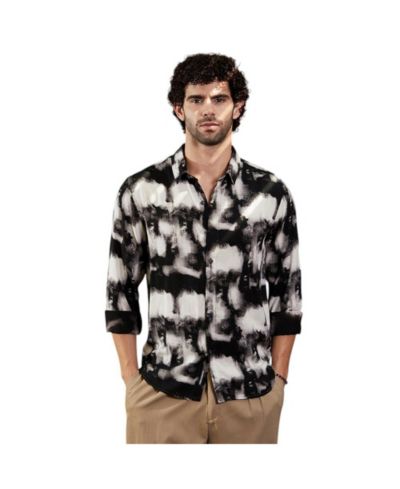 Мужская рубашка Campus Sutra Onyx Black Textured Brushwork