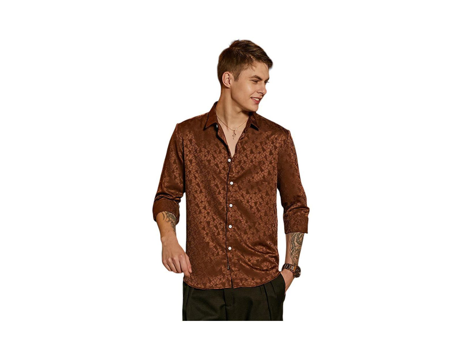 Мужская рубашка Campus Sutra Chocolate Brown Mozaic-Tactile Shirt