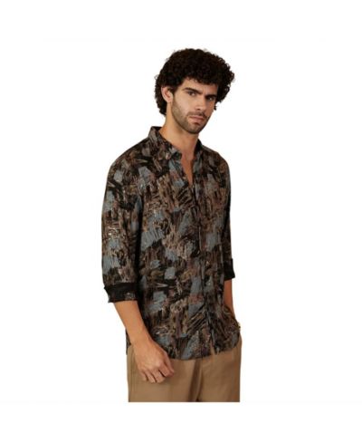 Campus Sutra Men's Obsidian Black Impressionistic Strokes Shirt