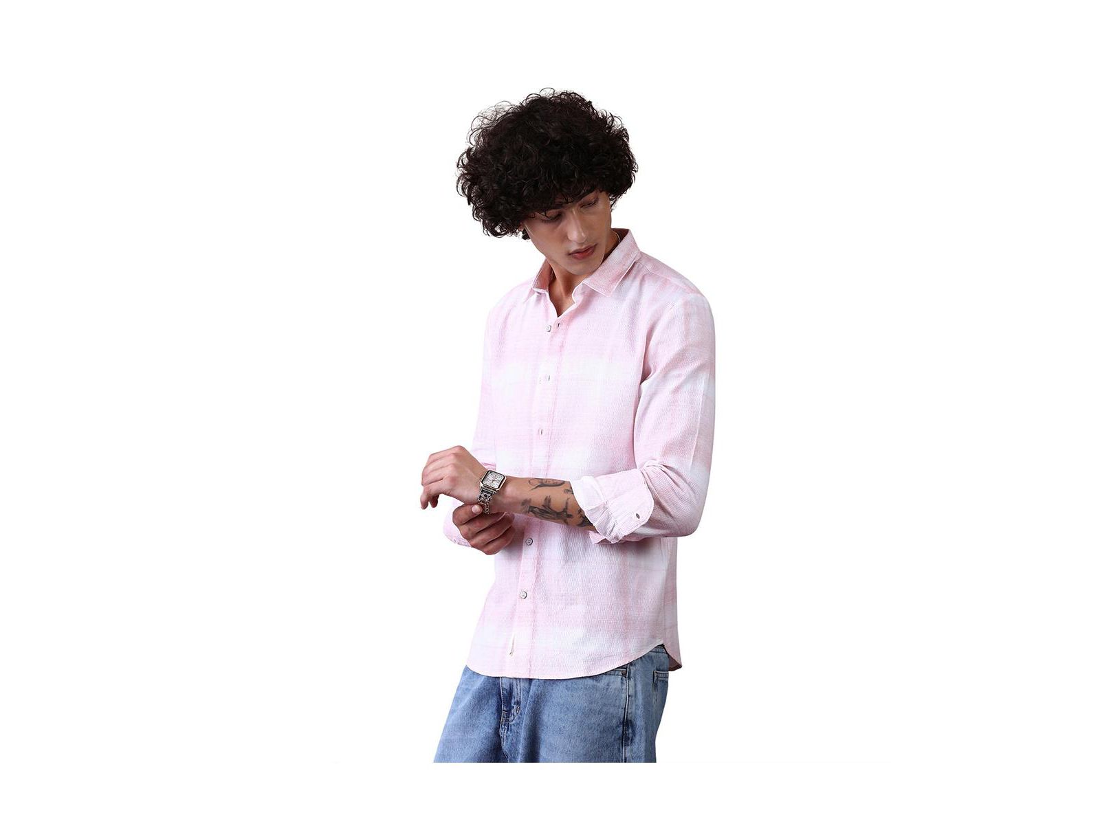 Мужская рубашка Campus Sutra Rose Pink & Daisy White Velobrush-Tactile